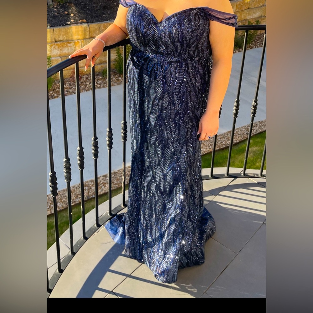 Navy Blue Formal Dress with Mini Train